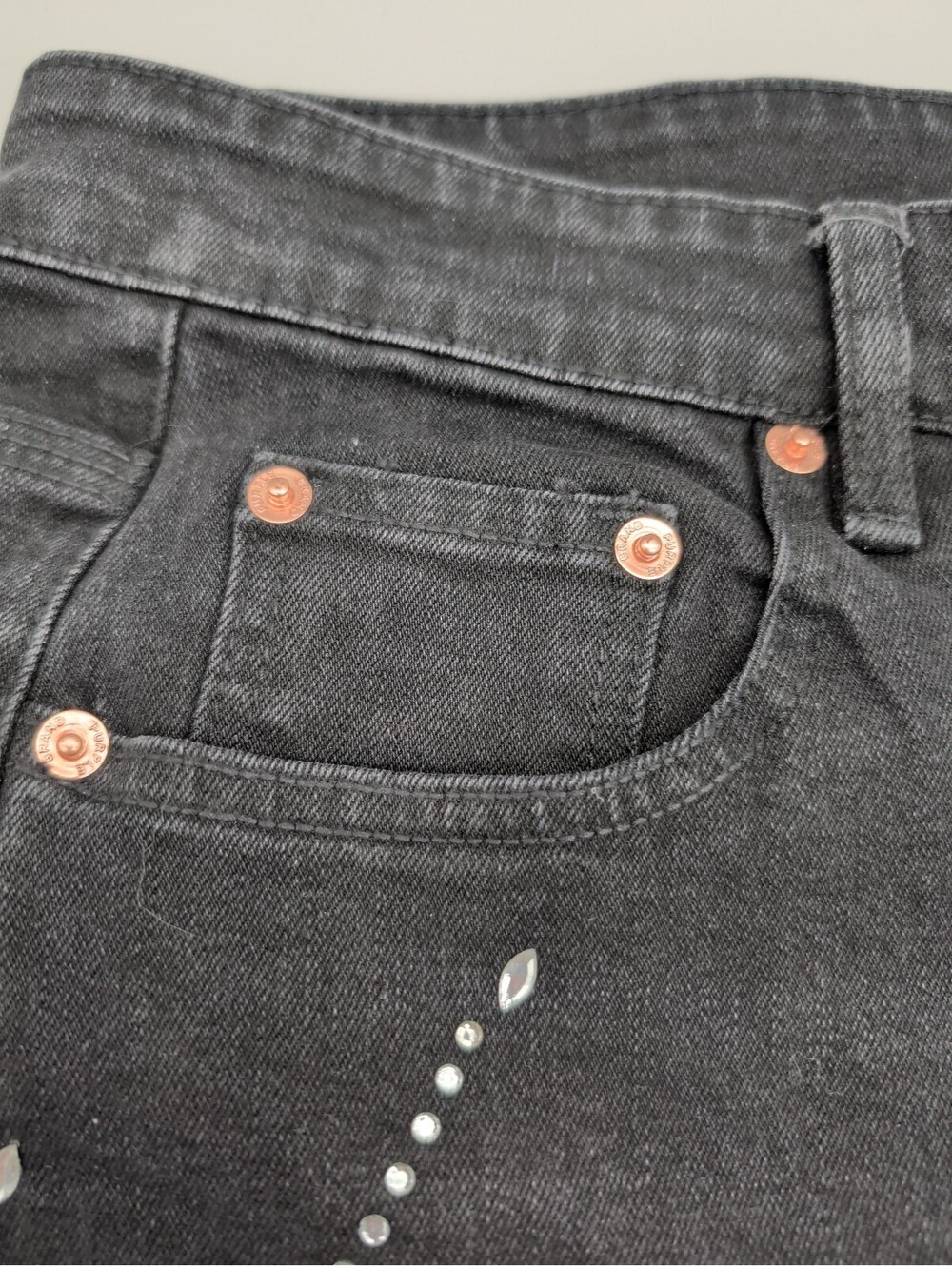Purple Brand Black Denim Shorts with Silver Studded Sunburst Design Size 38 - Picture 6 of 15